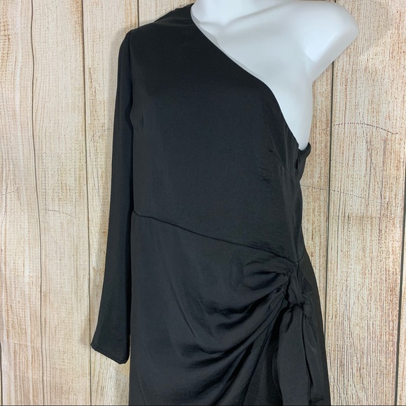 NWT H&M Divided One Sleeve Side Tie Black Dress - Picture 2 of 7